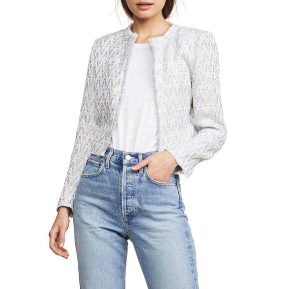 IRO Jackets & Blazers - IRO Makilo Jacket Blazer Metallic Silver Gold Chevron Tweed Cropped Open O1